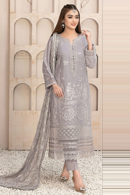 Light Grey Colour Semi Stitched Faux Georgette Pakistani Suit