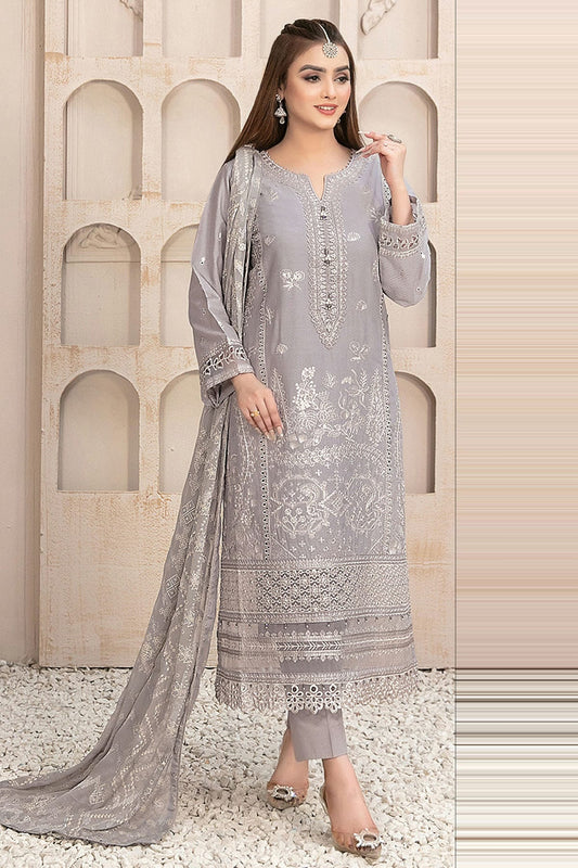 Light Grey Colour Semi Stitched Faux Georgette Pakistani Suit