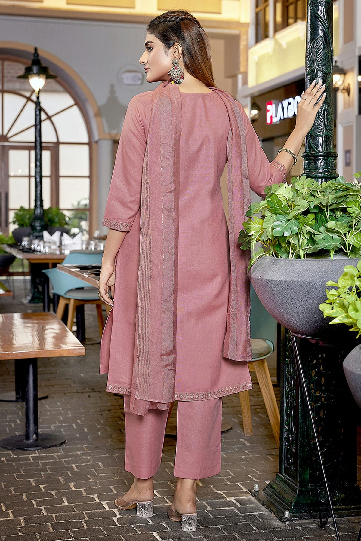 Light Pink Colour Cotton Blend Stitched Suit VSSS1112284