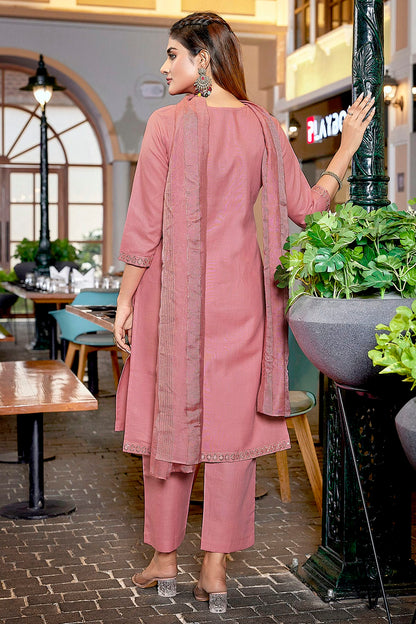 Light Pink Colour Cotton Blend Stitched Suit VSSS1112284