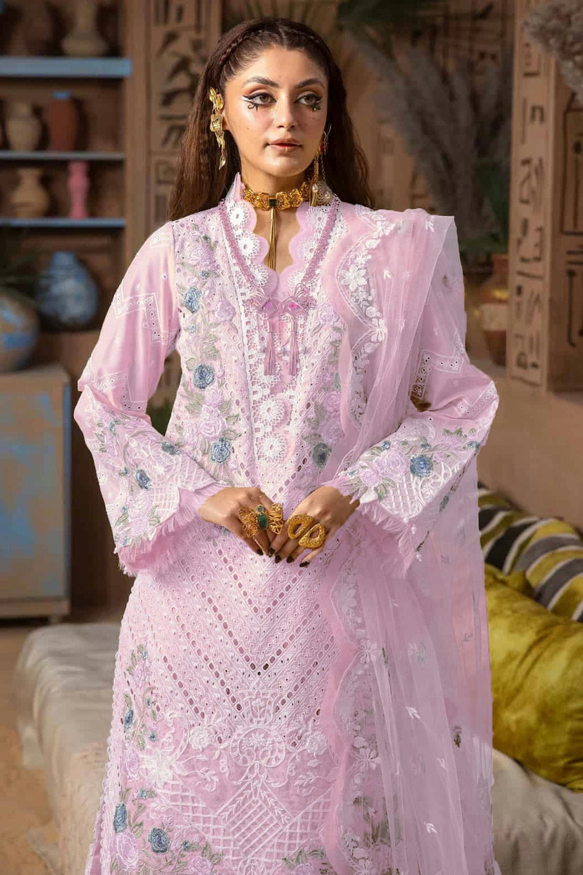 Light Pink Colour Cotton Semi Stitched Pakistani Suit