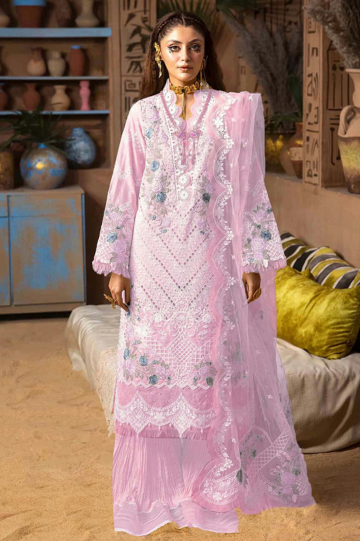 Light Pink Colour Cotton Semi Stitched Pakistani Suit