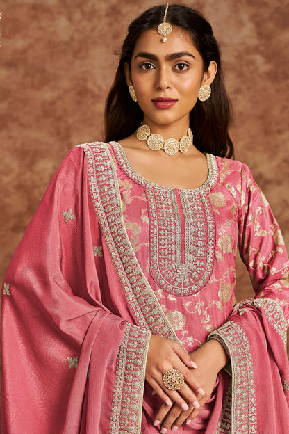 Light Pink Colour Dolla Silk Jacquard Straight Suit VSSM1050684