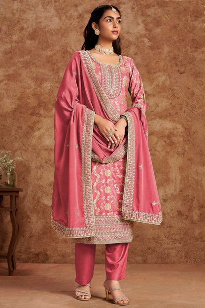 Light Pink Colour Dolla Silk Jacquard Straight Suit