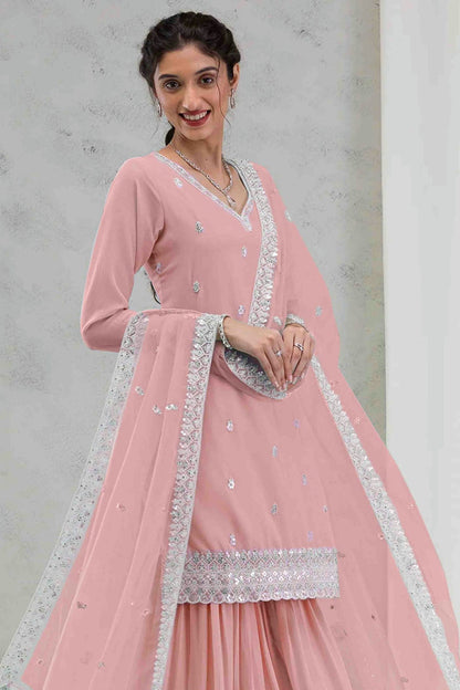 Light Pink Colour Georgette Stitched Sharara Suit VSSS1140775