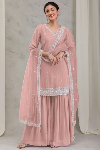 Light Pink Colour Georgette Stitched Sharara Suit VSSS1140775