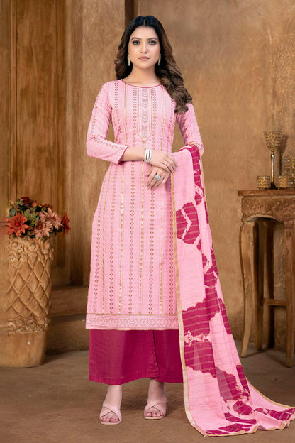 Light Pink Colour Unstitched Cambric Cotton Palazzo Pant Suit