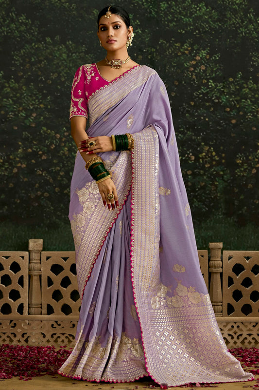 Light Purple Colour Dola Silk Designer Saree