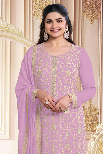 Light Purple Colour Faux Georgette Semi Stitched Pant Style Suit VSSM1140495