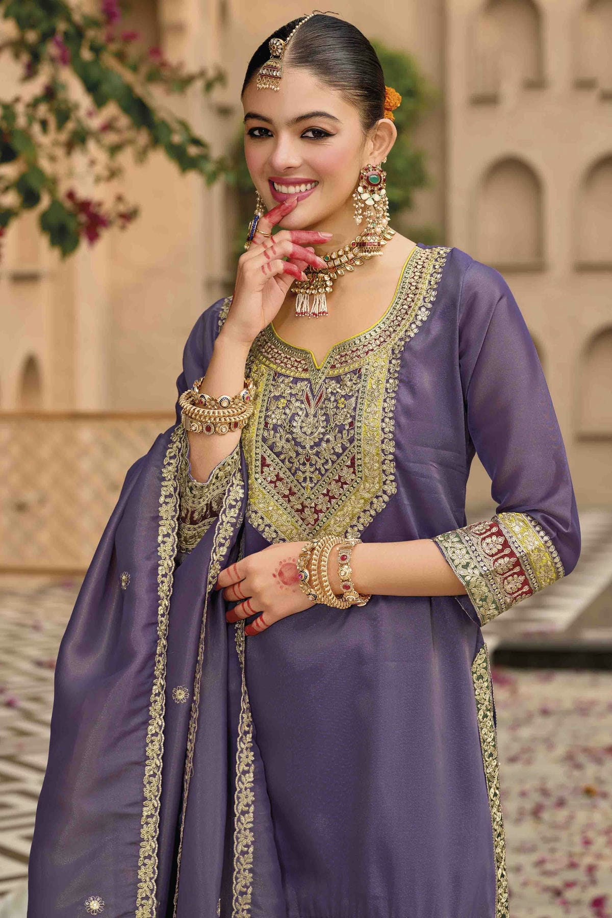 Light Purple Colour Georgette Stitched Patiala Suit VSSS1140765