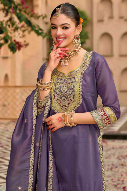 Light Purple Colour Georgette Stitched Patiala Suit VSSS1140765