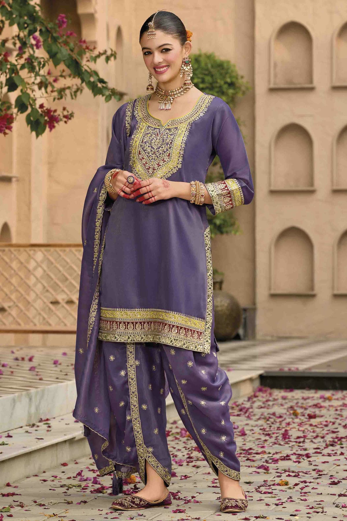 Light Purple Colour Georgette Stitched Patiala Suit VSSS1140765