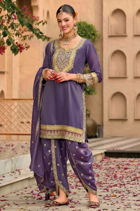 Light Purple Colour Georgette Stitched Patiala Suit VSSS1140765