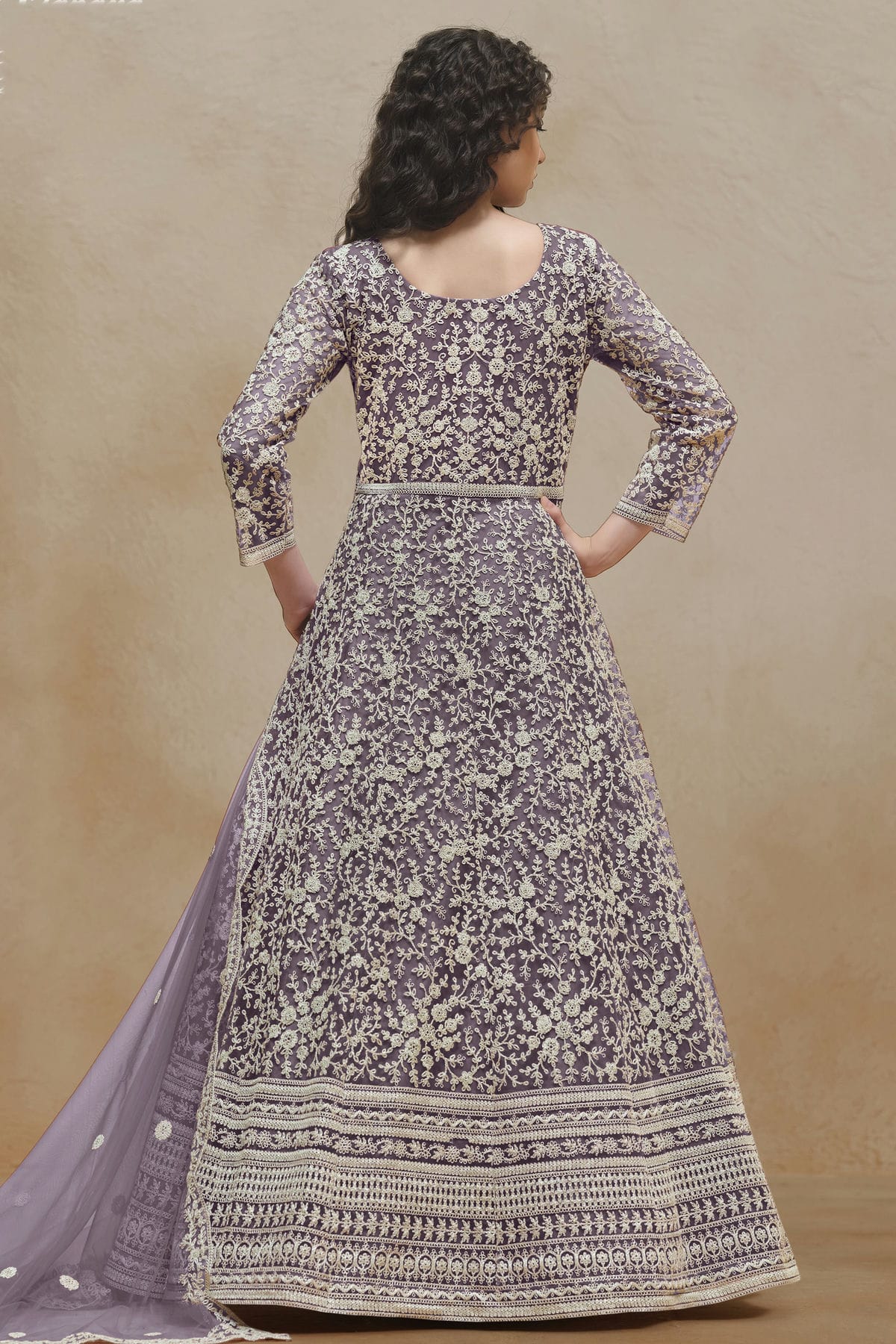 Light Purple Colour Net Semi Stitched Anarkali Suit VSSM1050622