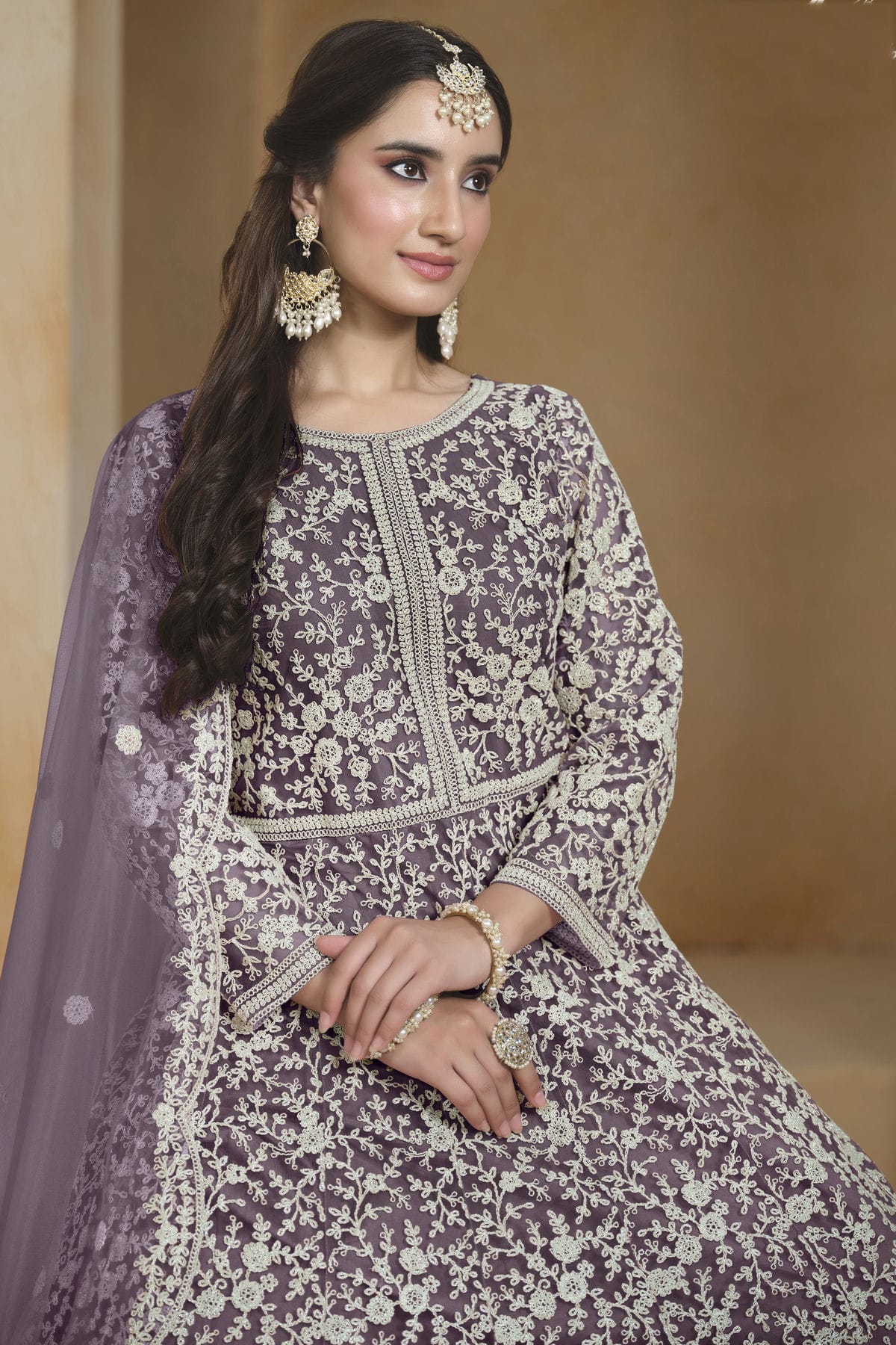 Light Purple Colour Net Semi Stitched Anarkali Suit VSSM1050622