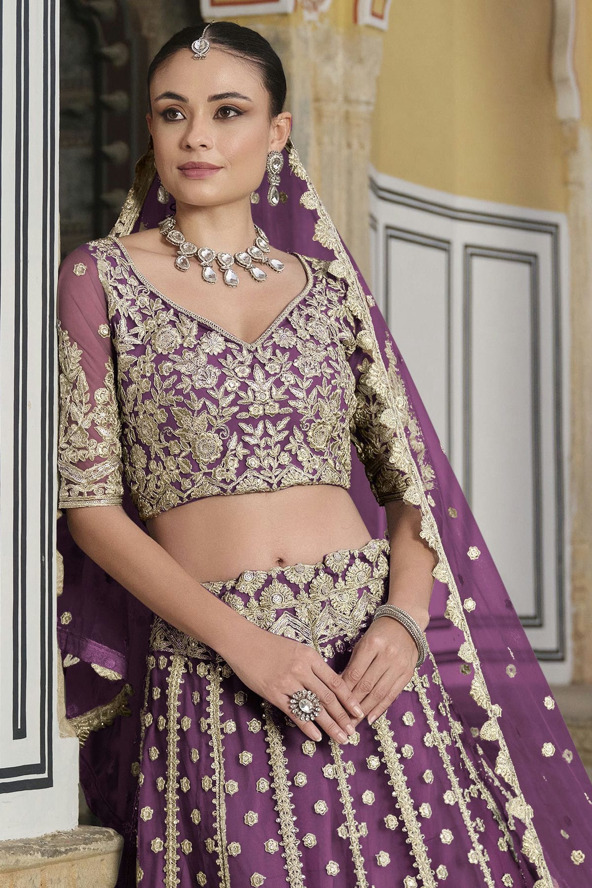 Light Purple Colour Semi Stitched Butterfly Net Lehenga Choli VSLC1112513