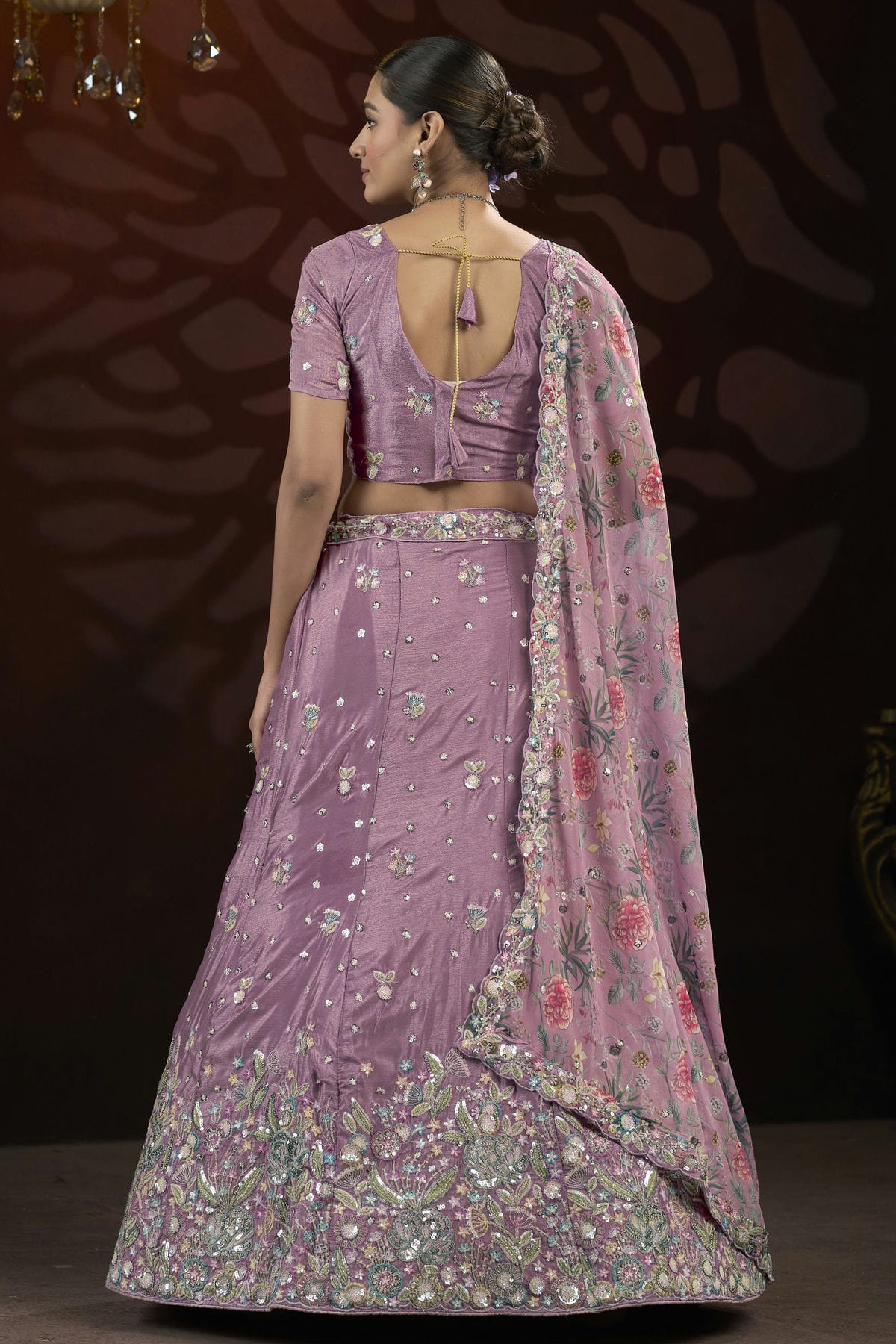 Light Purple Colour Semi Stitched Chinon Lehenga Choli VSLC1112518