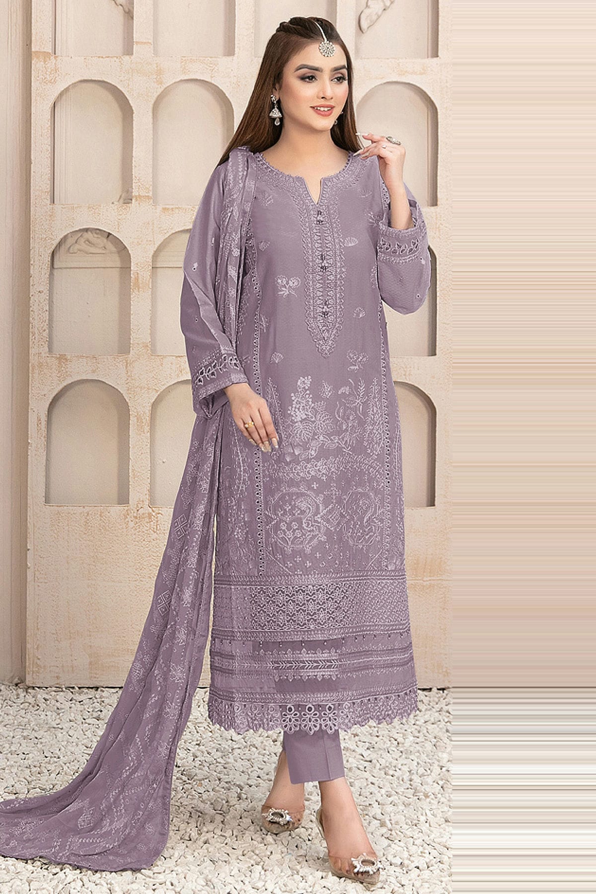 Light Purple Colour Semi Stitched Faux Georgette Pakistani Suit