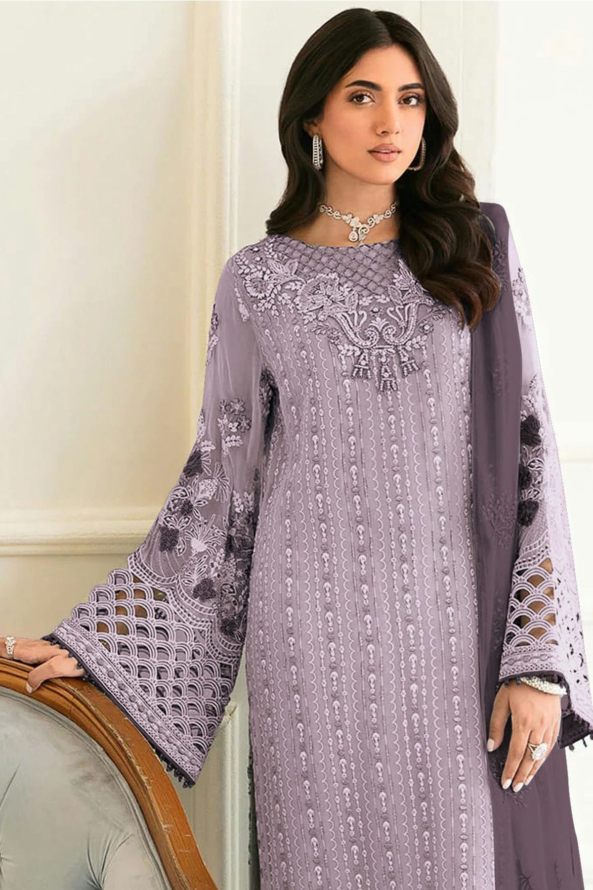 Light Purple Colour Semi Stitched Faux Georgette Pakistani Suit