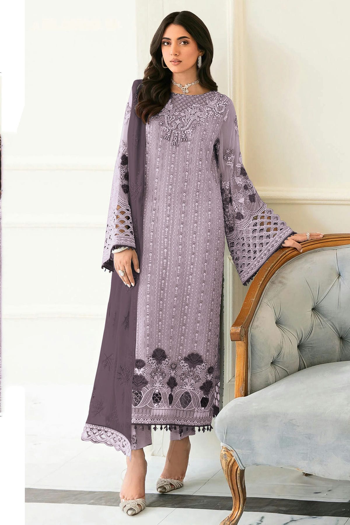 Light Purple Colour Semi Stitched Faux Georgette Pakistani Suit