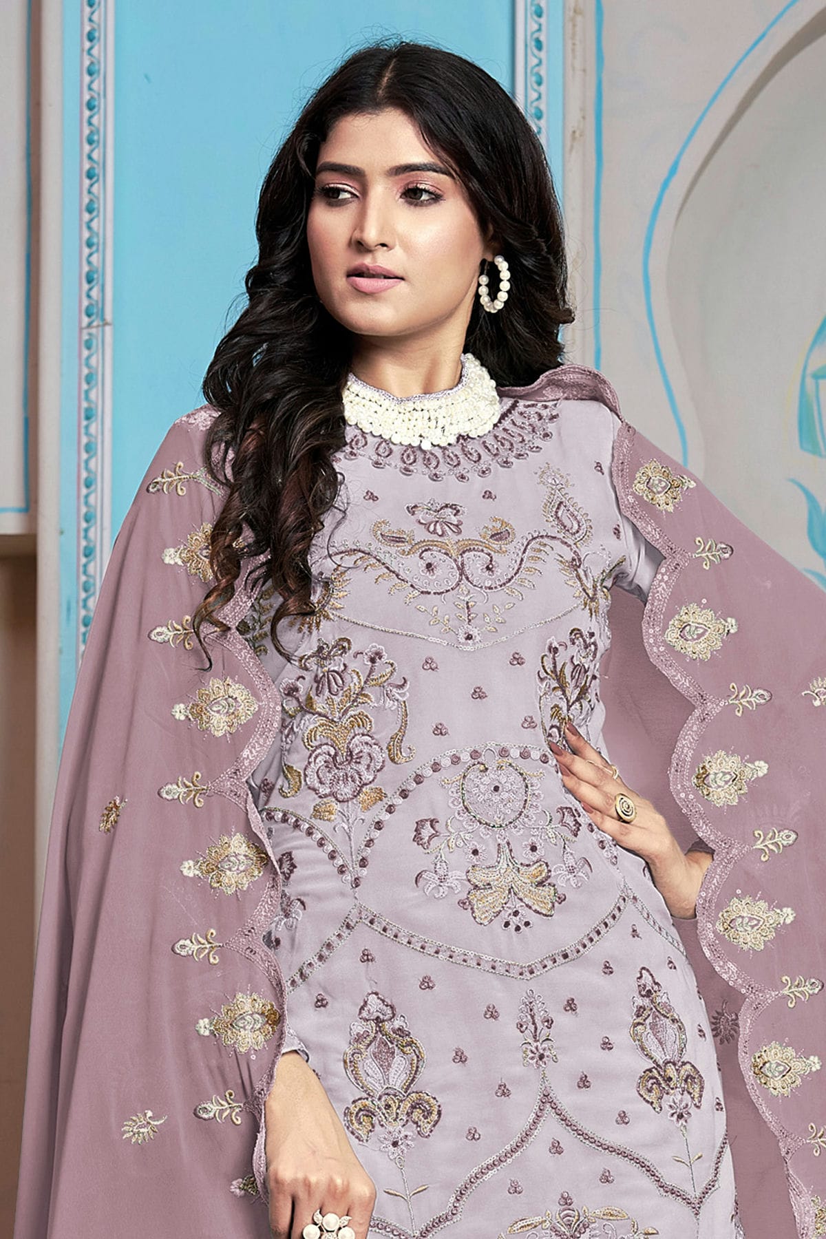 Light Purple Colour Semi Stitched Faux Georgette Pakistani Suit