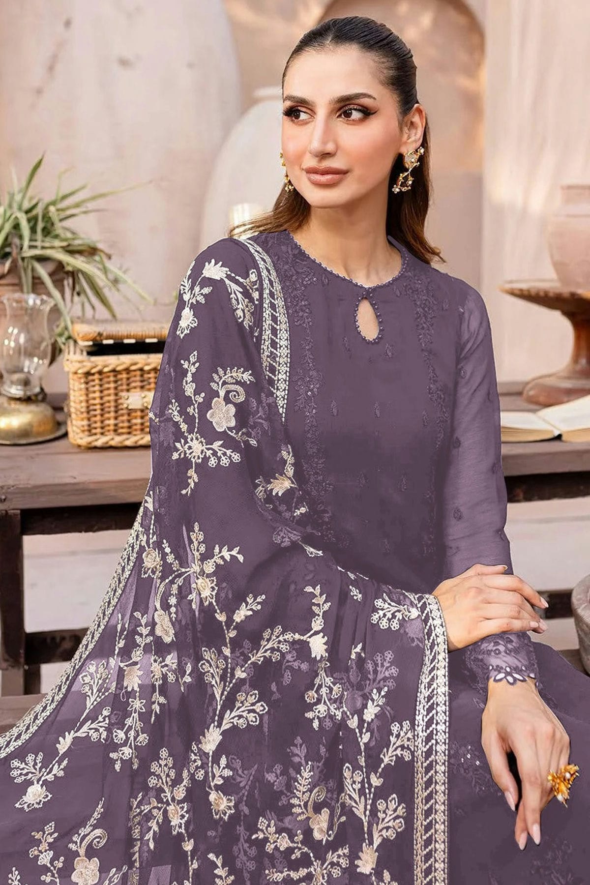 Light Purple Colour Semi Stitched Faux Georgette Pakistani Suit VSSM1140714