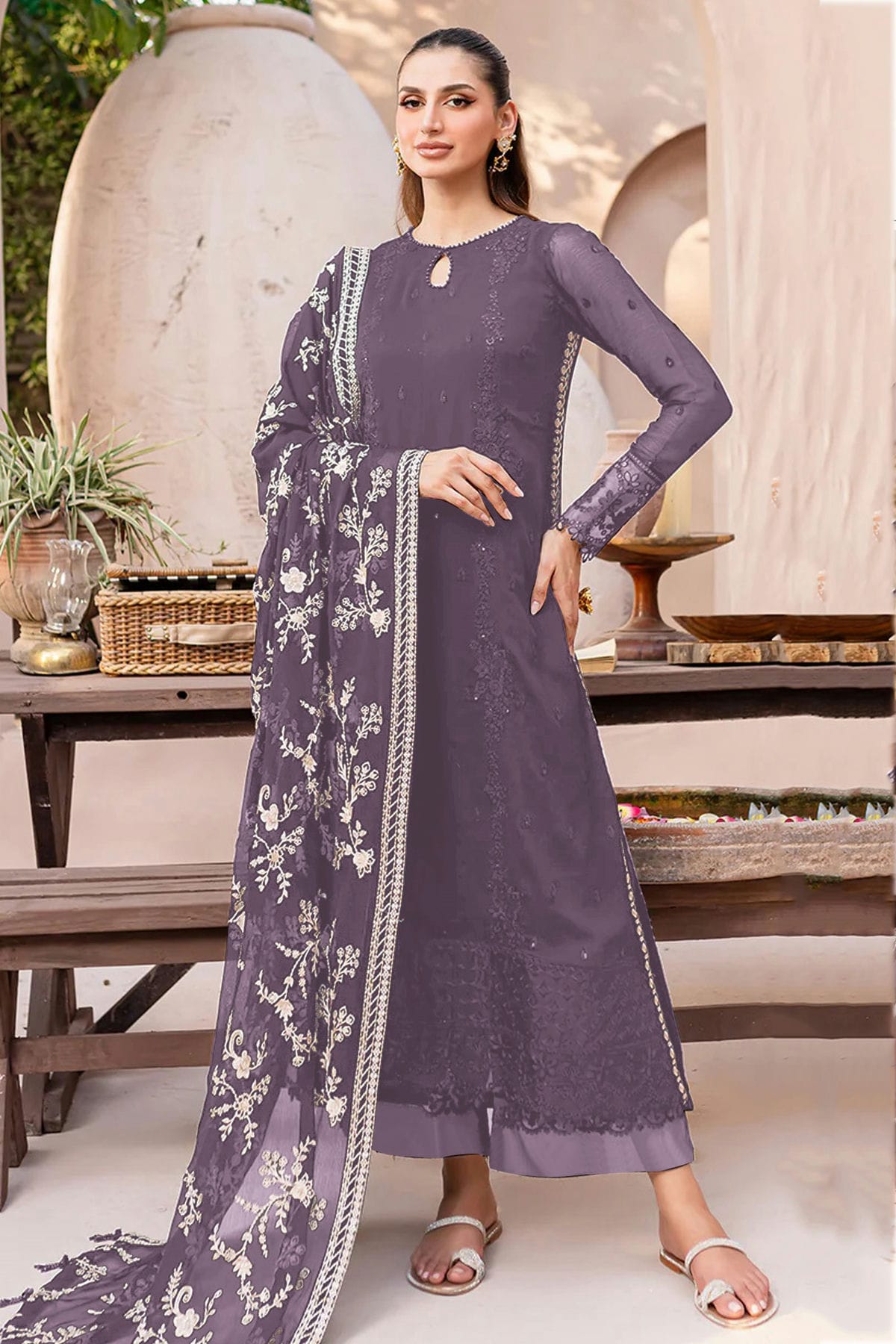 Light Purple Colour Semi Stitched Faux Georgette Pakistani Suit VSSM1140714