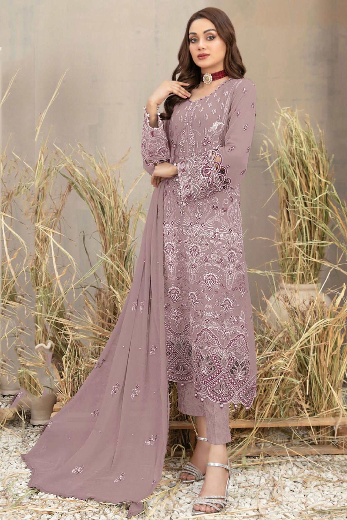 Light Purple Colour Semi Stitched Georgette Pakistani Suit VSSM1140659