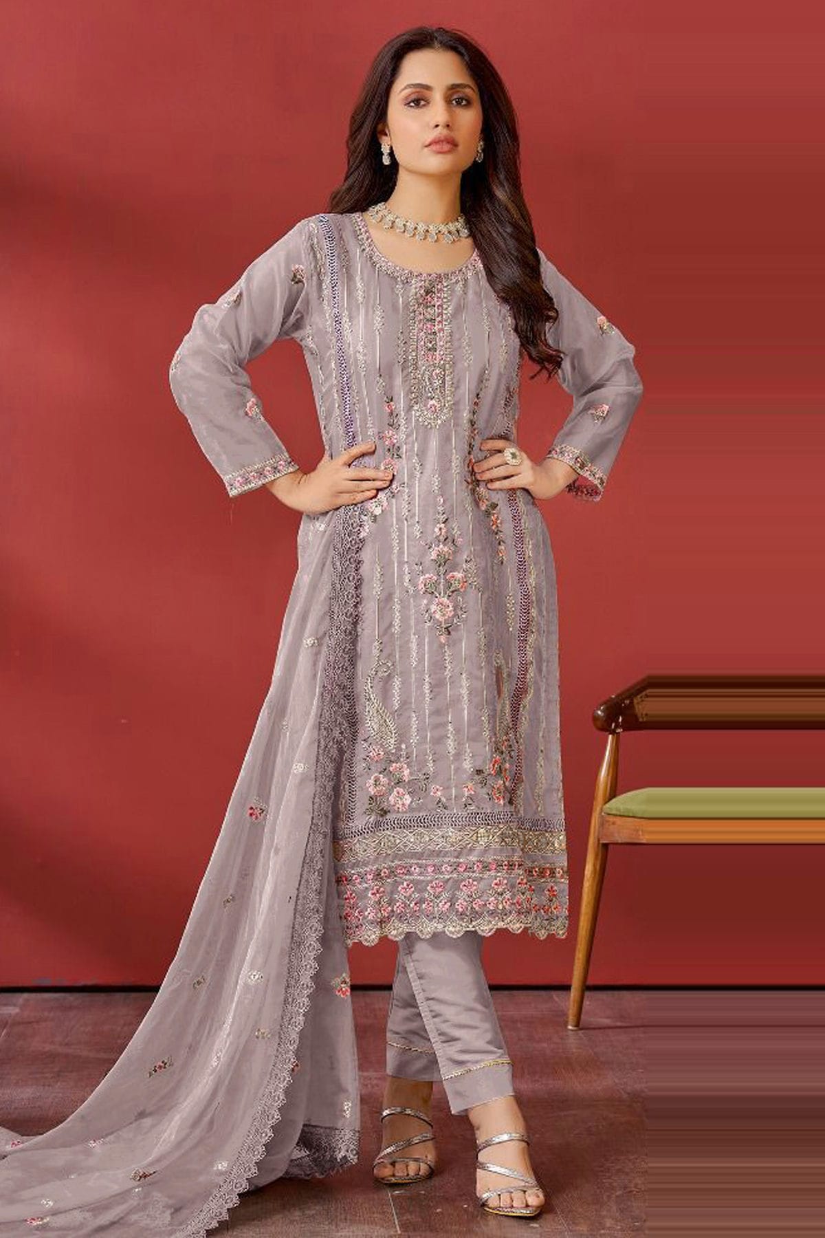 Light Purple Colour Semi Stitched Organza Pakistani Suit