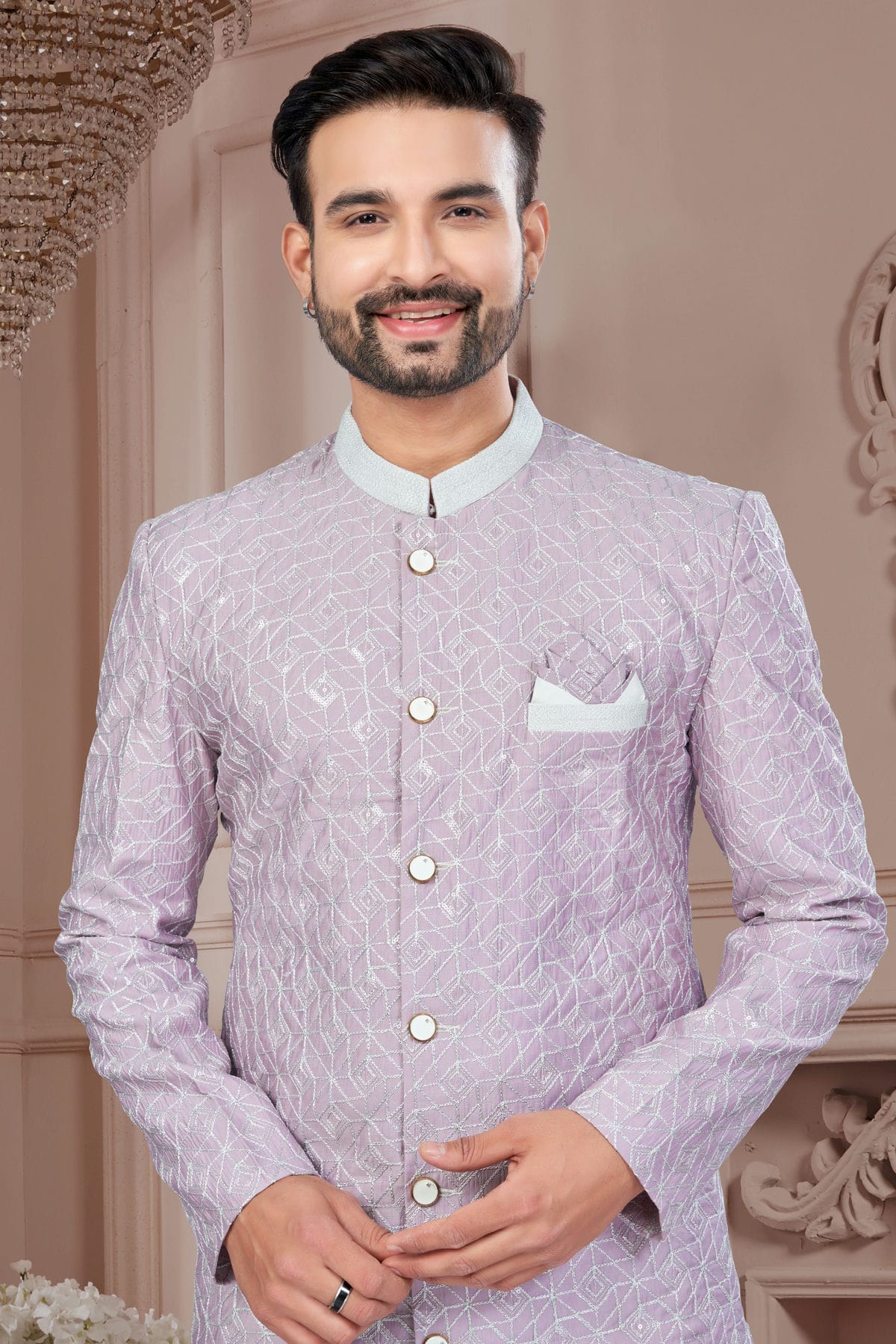 Light Purple Colour Silk Dupion Dhoti Sherwani VSSH1040639