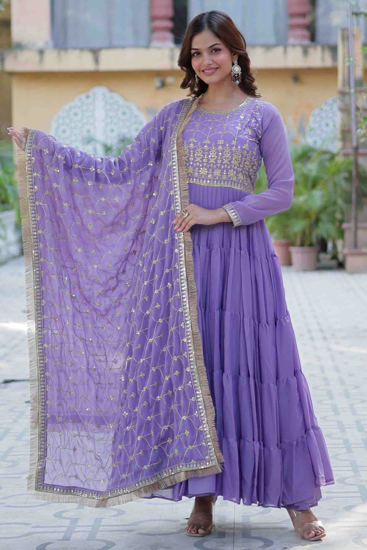 Light Purple Colour Stitched Georgette Gown