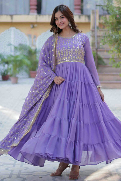 Light Purple Colour Stitched Georgette Gown VSGW1112806