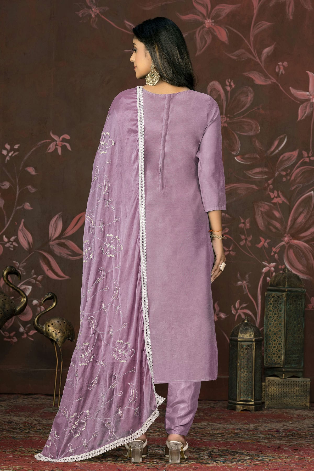 Light Purple Colour Unstitched Modal Cotton Pant Style Suit