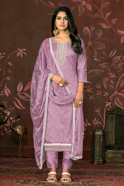 Light Purple Colour Unstitched Modal Cotton Pant Style Suit