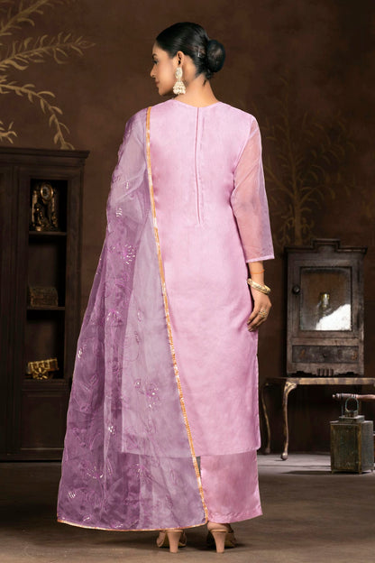 Light Purple Colour Unstitched Organza Plazzo Pant Suit