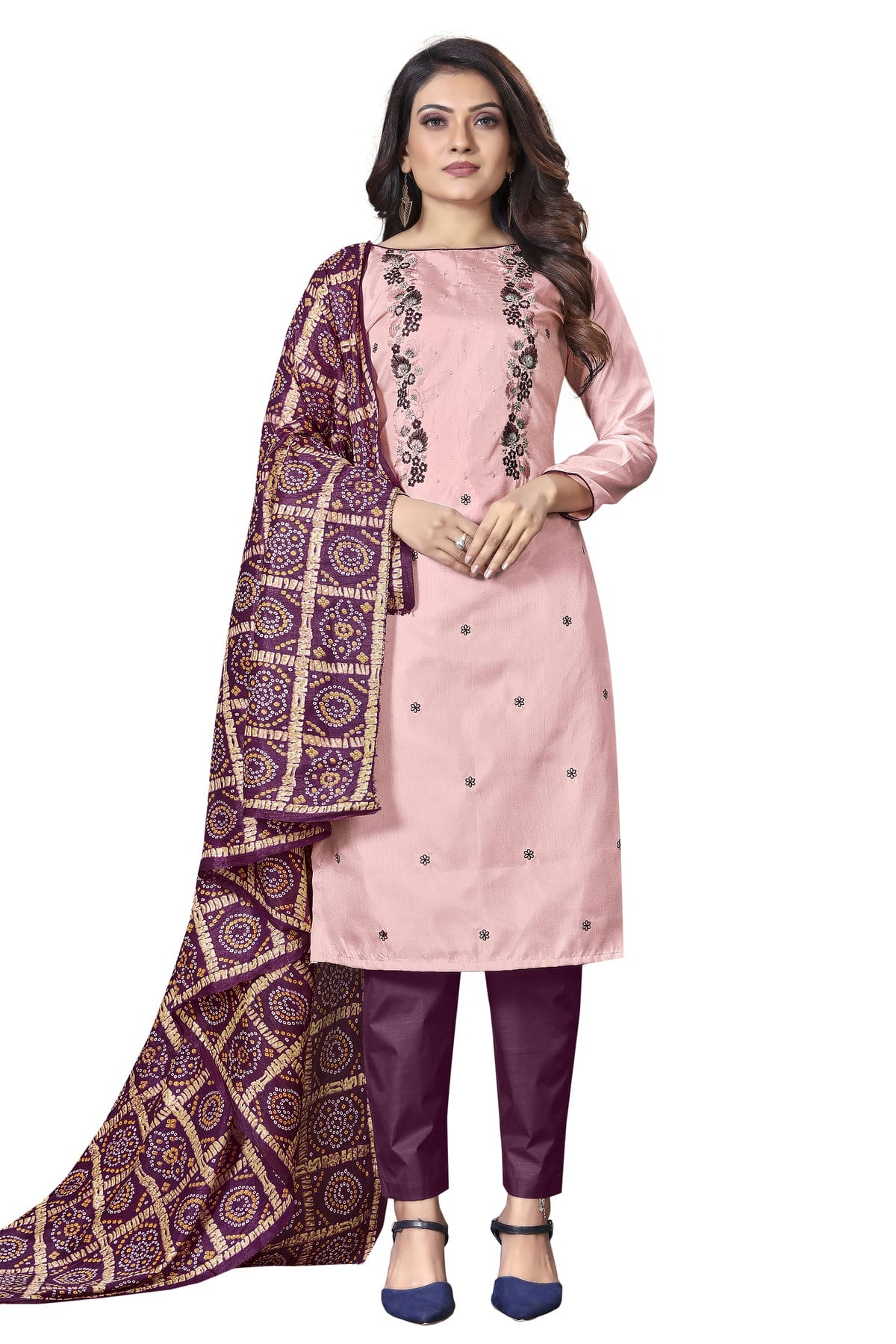 Light Purple Colour Unstitched Silk Straight Suit