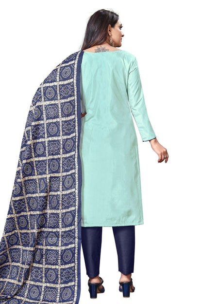 Light Sea Green Colour Unstitched Silk Straight Suit