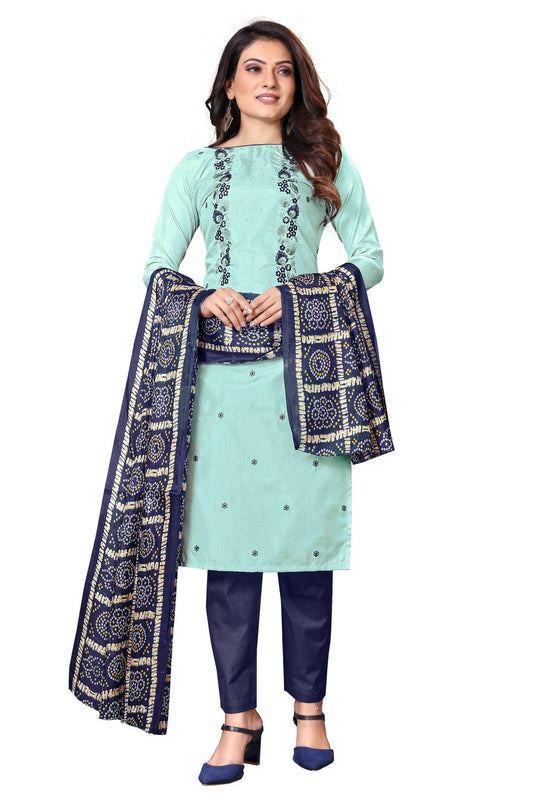 Light Sea Green Colour Unstitched Silk Straight Suit