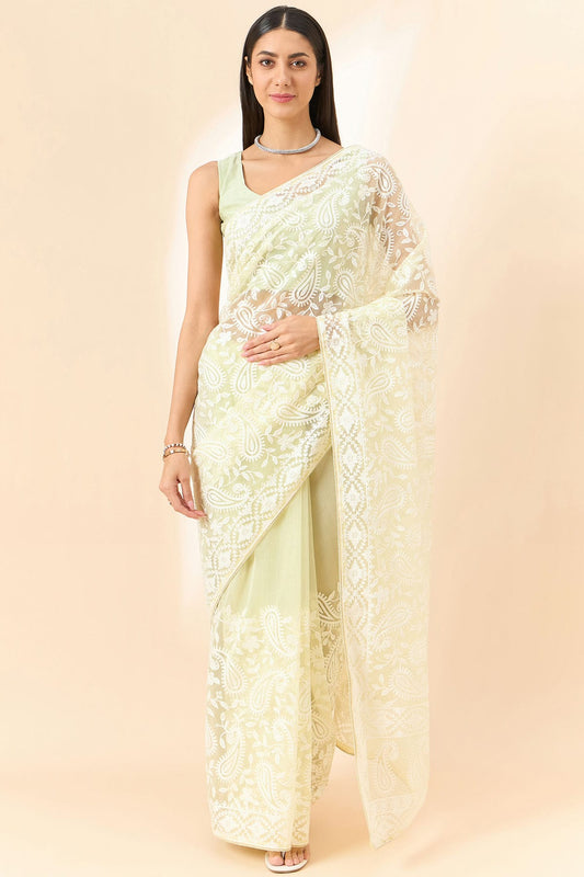 Light Yellow Colour Organza Saree