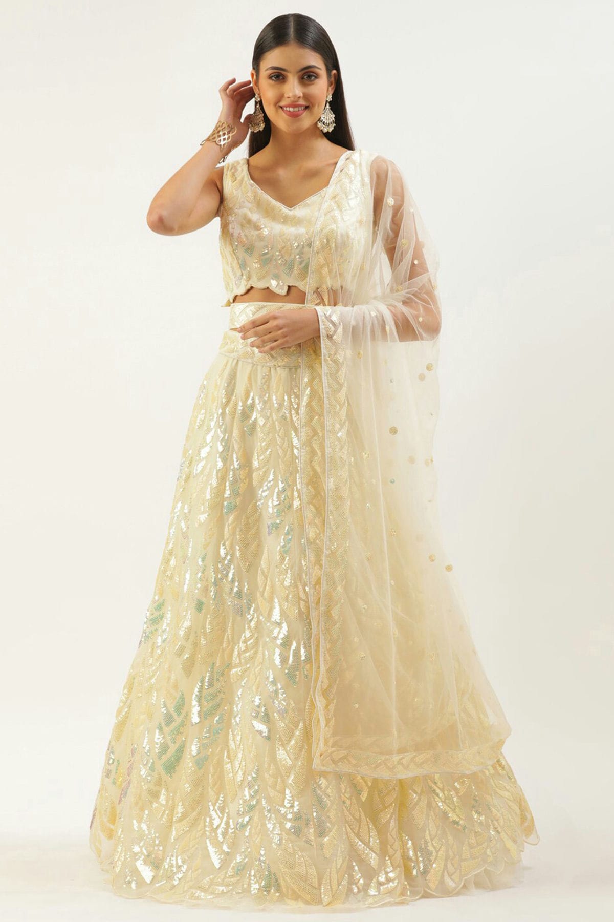 Light Yellow Colour Soft Net Lehenga Choli