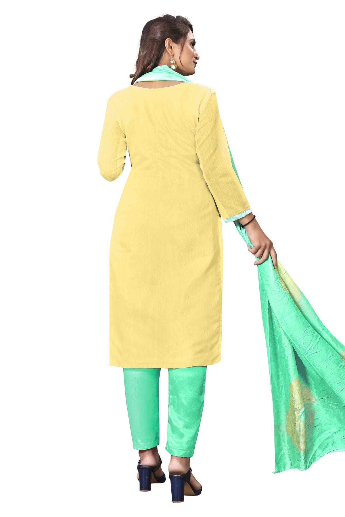 Light Yellow Colour Unstitched Modal Cotton Straight Suit