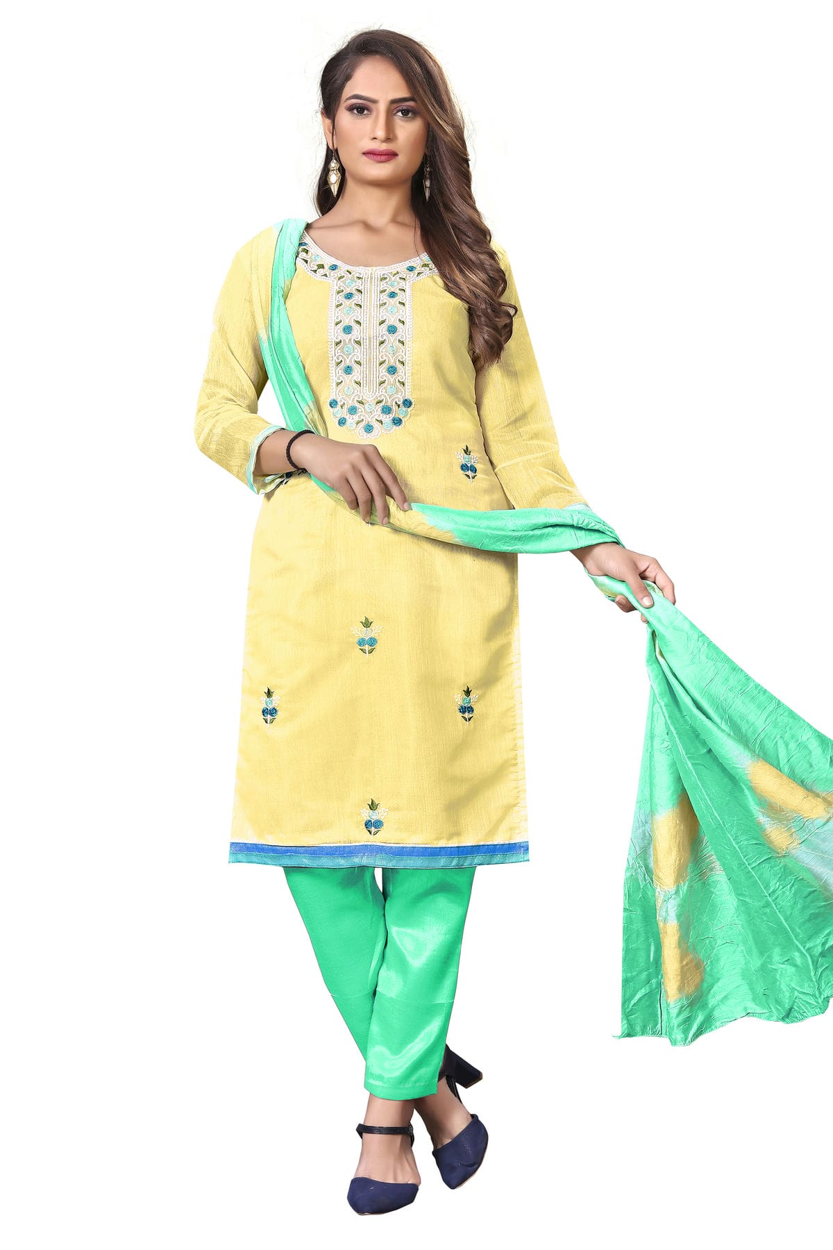 Light Yellow Colour Unstitched Modal Cotton Straight Suit