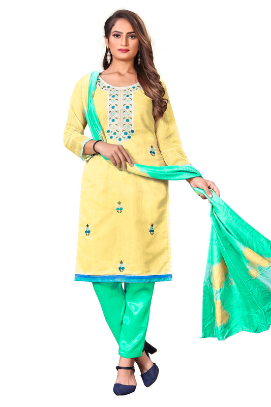 Light Yellow Colour Unstitched Modal Cotton Straight Suit