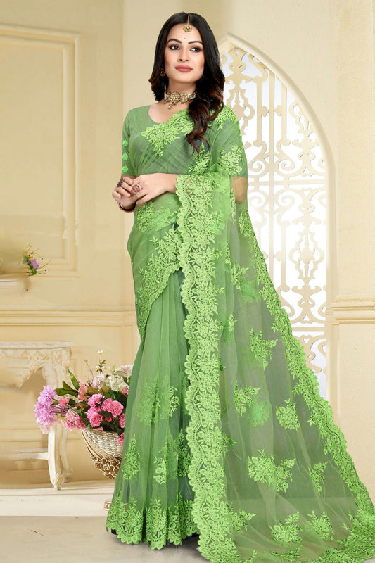 Light Green Colour Net Saree