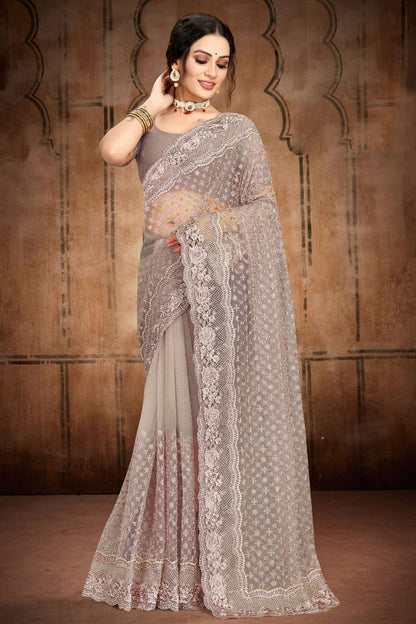 Light Grey Colour Net Saree