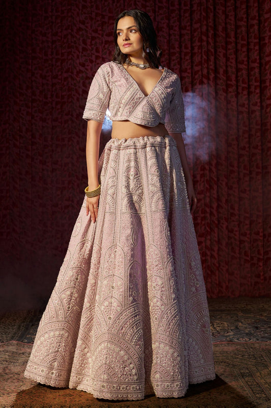 Lilac Colour Semi Stitched Silk Lehenga Choli