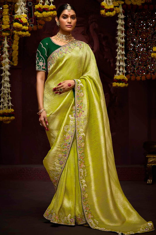 Lime Green Colour Banarasi Kanjivram Designer Saree