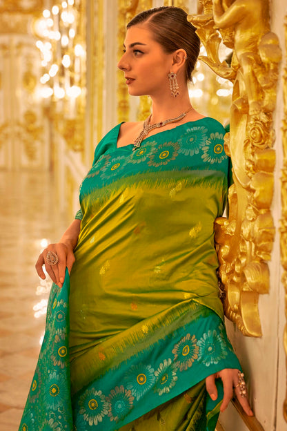 Lime Green Colour Banarasi Silk Saree