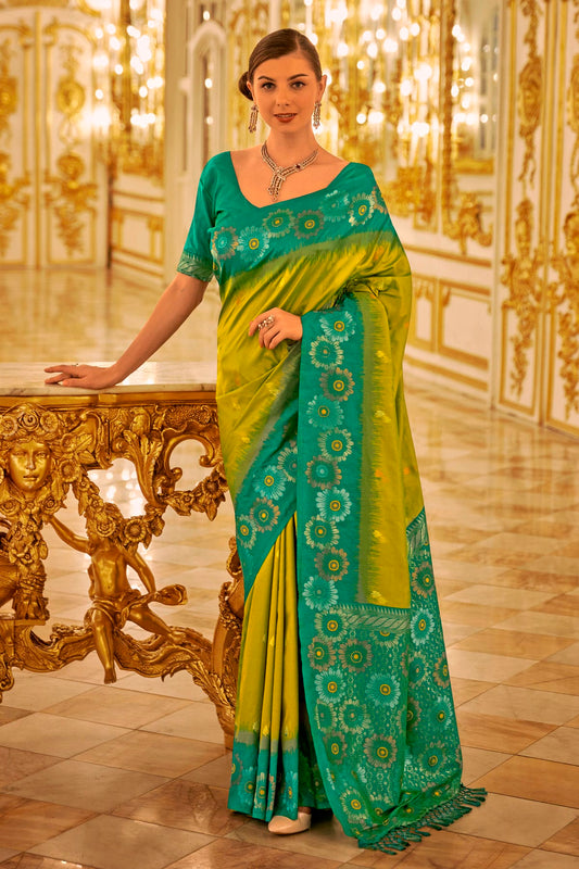 Lime Green Colour Banarasi Silk Saree