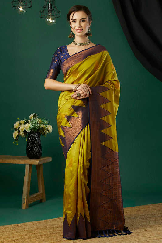 Lime Green Colour Banarasi Silk Traditional Saree